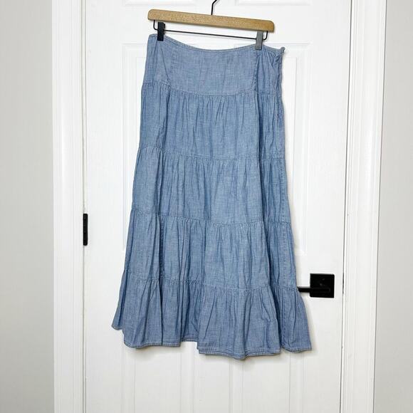 Ralph Lauren Dresses & Skirts - RALPH LAUREN Jeans Co. Size 8 Chambray Midi Tiered Skirt Prairie Cowgirl Western